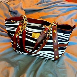 Michael Kors Canvas & Leather Zebra Print Tote w Extras!!